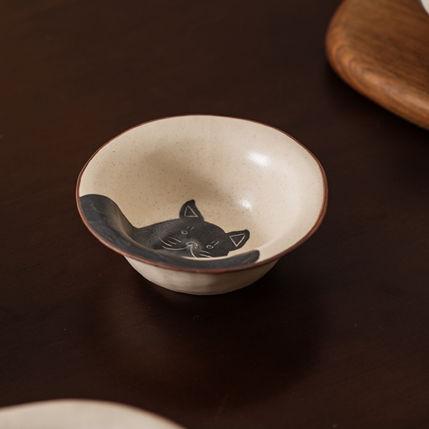 Hand-Painted Black Cat Ceramic Tableware Set