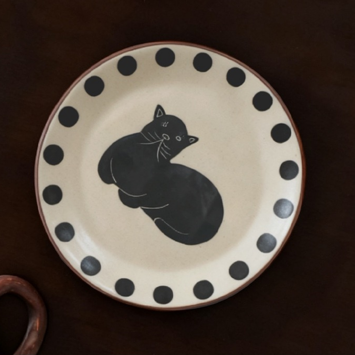 Hand-Painted Black Cat Ceramic Tableware Set