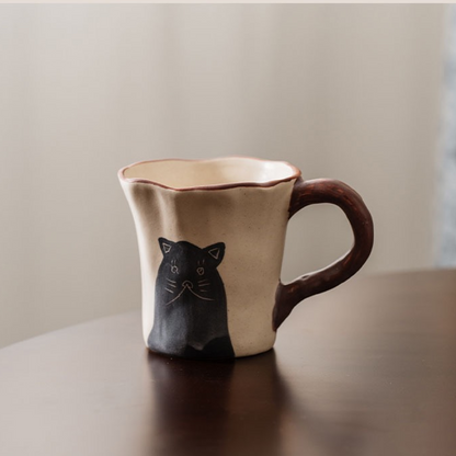 Hand-Painted Black Cat Ceramic Tableware Set