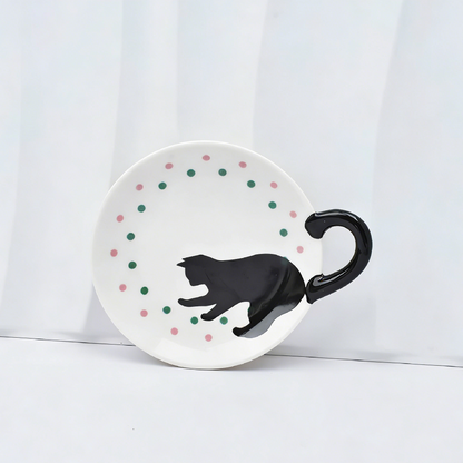 Cat Handle Ceramic Tableware Set – 4-Piece Artistic Dining Collection
