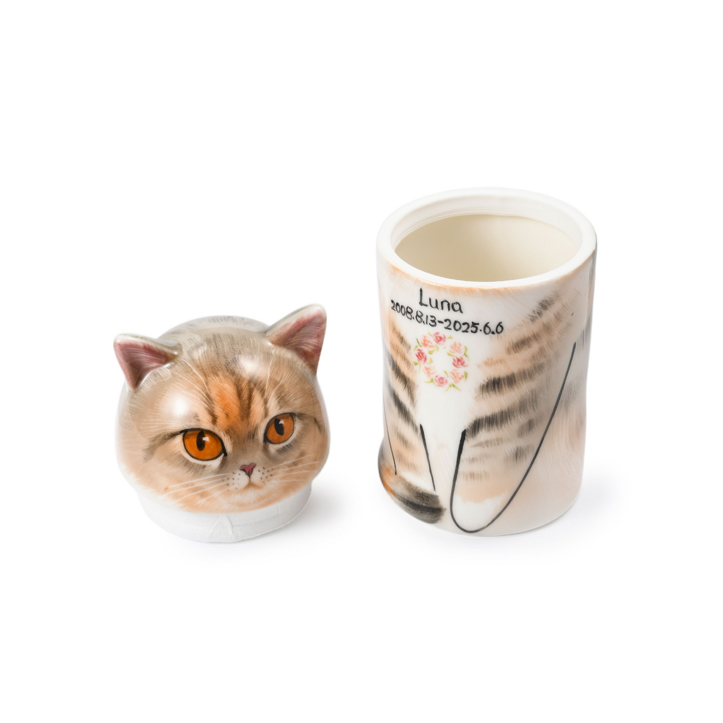 PetsonaMade Creative Ceramic Cat Urn – Handcrafted Memorial Keepsake with Custom Accessories (Deluxe Version)