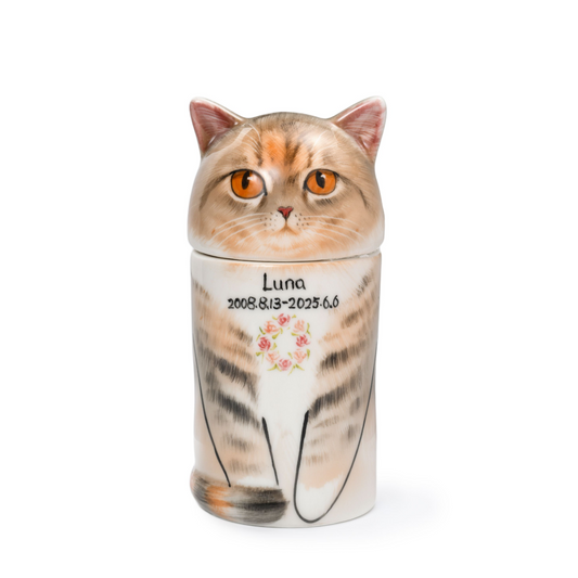 PetsonaMade Creative Ceramic Cat Urn – Handcrafted Memorial Keepsake with Custom Accessories (Deluxe Version)