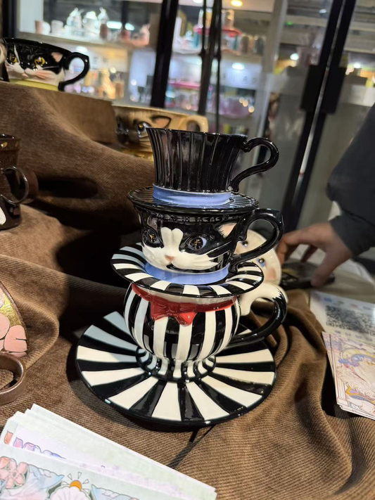 Whimsical Cat Stacked Ceramic Cup Set