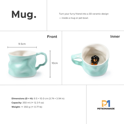 PetsonaMade Personalised Irregular 3D Hand-Painted Pet Portrait Coffee Mug (250 ml)