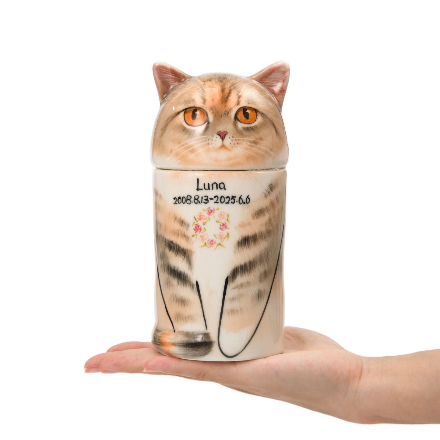 PetsonaMade Creative Ceramic Cat Urn – Handcrafted Memorial Keepsake with Custom Accessories (Deluxe Version)