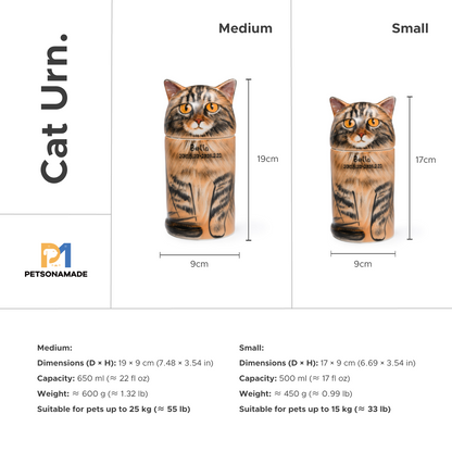 PetsonaMade Creative Ceramic Cat Urn – Handcrafted Memorial Keepsake (Standard Custom）