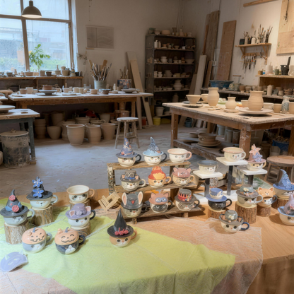 Whimsical Cat Hat Ceramic Mug