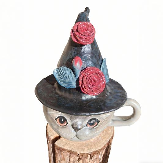 Whimsical Cat Hat Ceramic Mug